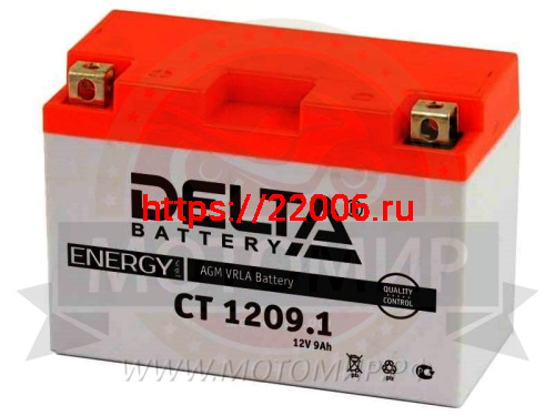 Аккумулятор 12В  9 А/ч, кислотный AGM ( DELTA СТ 1209)  (150x86x108) прямая полярность