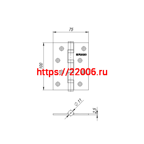 Петля Fuaro (Фуаро) универсальная IN4400U/A OB (4BB/A 100x75x2,5) античная бронза фото 2