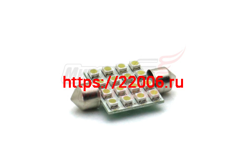 Лампа 12 В T11х36, 16 светодиодов 3528SMD (4*4 шт), двухцокольная, подсветки, белая Лампа 12 В T11х36, 16 светодиодов 3528SMD (4*4 шт), двухцокольная, подсветки, белая