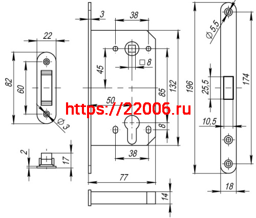 Замок межкомнатный Fuaro (Фуаро) под цилиндр MAGNET M85C-50 AB (бронза) фото 3 Замок межкомнатный Fuaro (Фуаро) под цилиндр MAGNET M85C-50 AB (бронза) фото 3