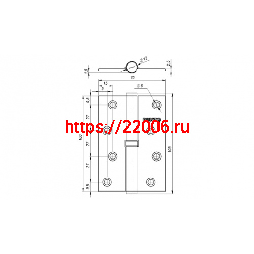 Петля Punto (Пунто) съемная IN4100SR AC правая (113-4 100х70х2.5) медь фото 3