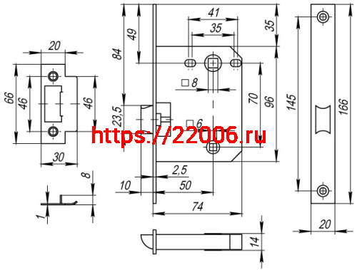 Защелка Fuaro (Фуаро) врезная PLASTP72-50 (P72-50) GR графит фото 3