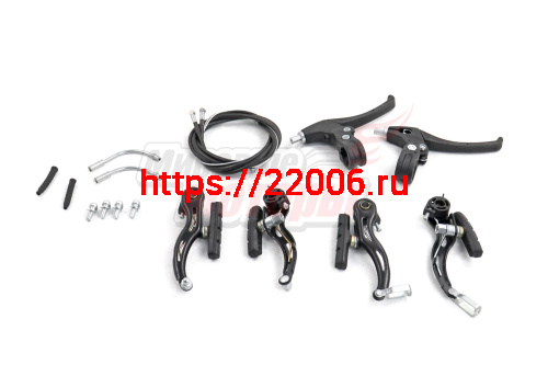 Тормоз v-brake металло-пластик (набор передний+задний) с рычагами и тросами, высота рамки 115 мм (SPRANDOM) Тормоз v-brake металло-пластик (набор передний+задний) с рычагами и тросами, высота рамки 115 мм (SPRANDOM)