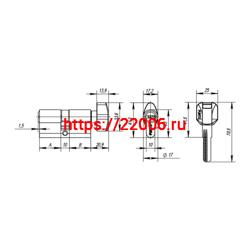 Цилиндровый Punto (Пунто) механизм MaxPro7002Knob80mm(45+10+25) SN никель 7key с вертушкой фото 4
